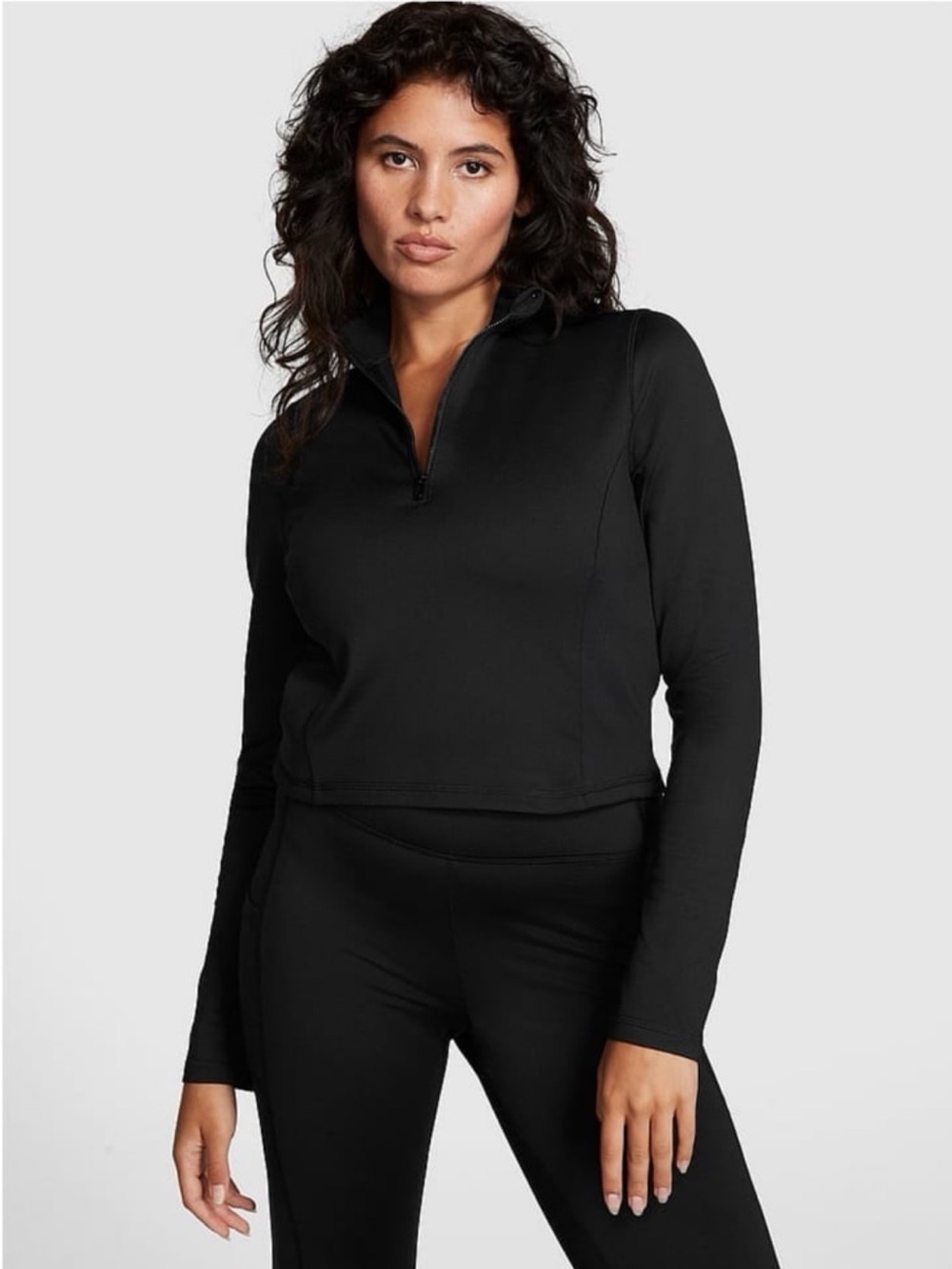 ⭐️NWT⭐️ PINK Victoria's Secret Quarter-Zip Cropped Active Pullover, Black